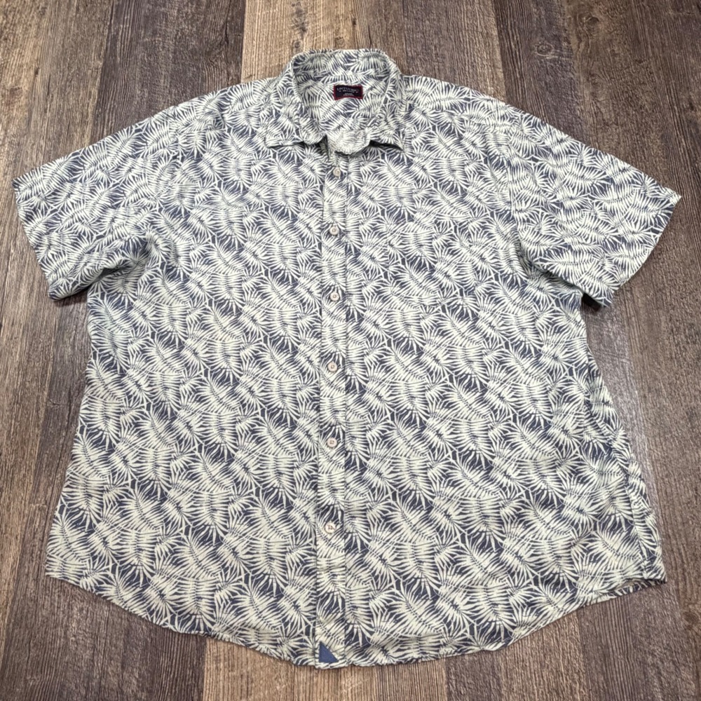 UNTUCKit Driscoll Button Down Shirt Mens XXL Navy White Palm Leaf 100% Linen
